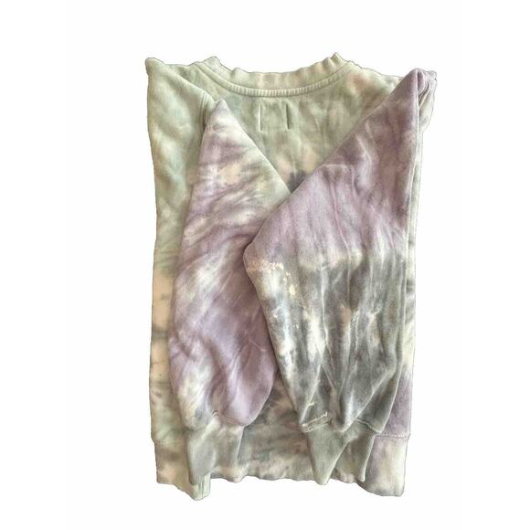 TNA Cozy AF Fleece Sweatshirt 1 Tie Dye Green Purple Aritzia XS S Oversized - Picture 3 of 5